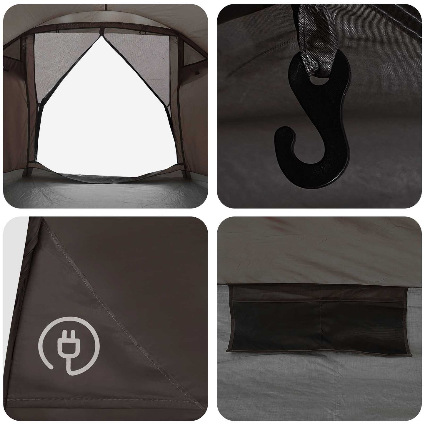 Cabin Tent with Roof Brown grey 4-Person Polyester and Steel