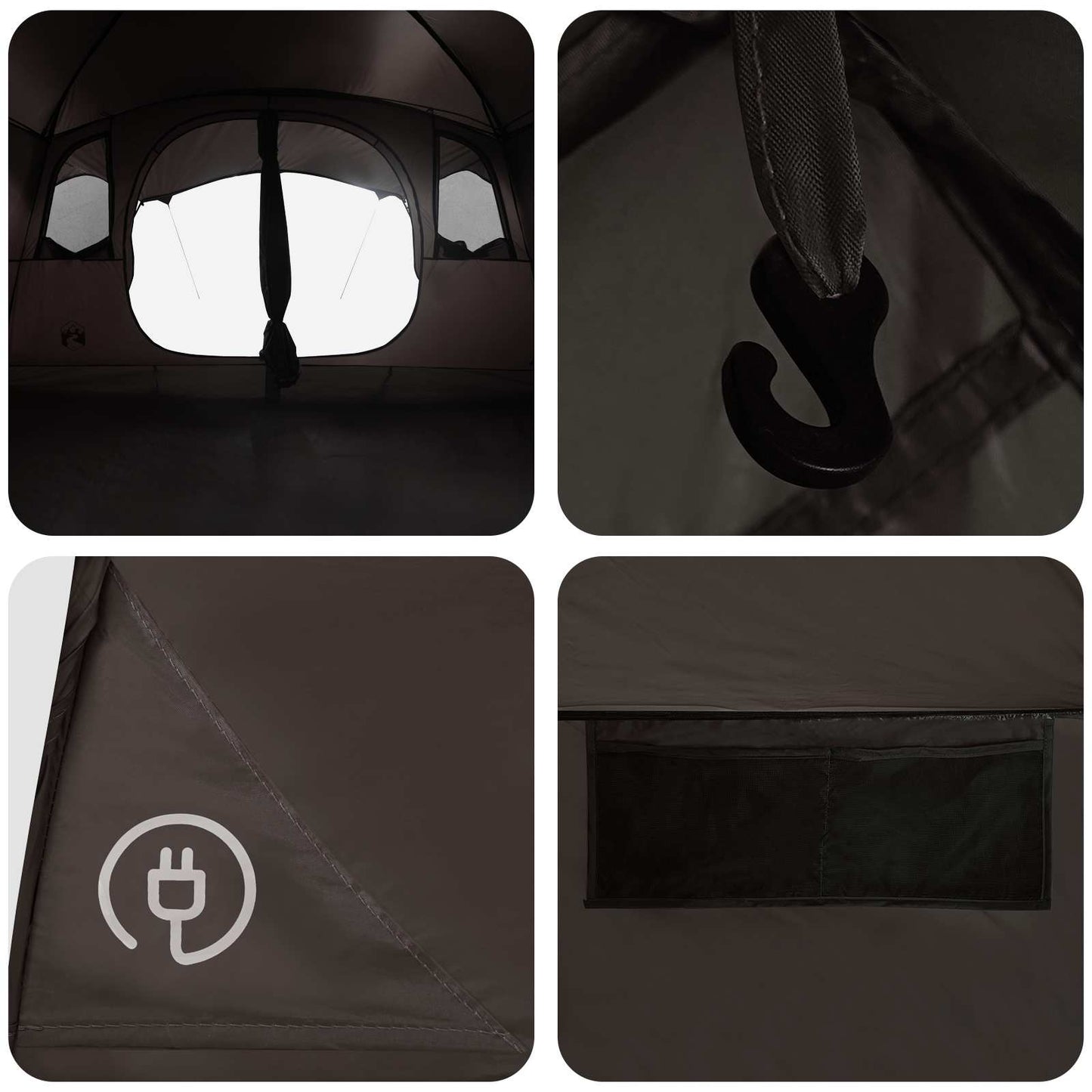Tunnel Tent Brown Grey 366 x 244 x 198 cm Polyester and Steel