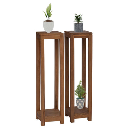 Plant Stand 2 pcs Natural 25 x 25 x 100 cm Solid Teak Wood