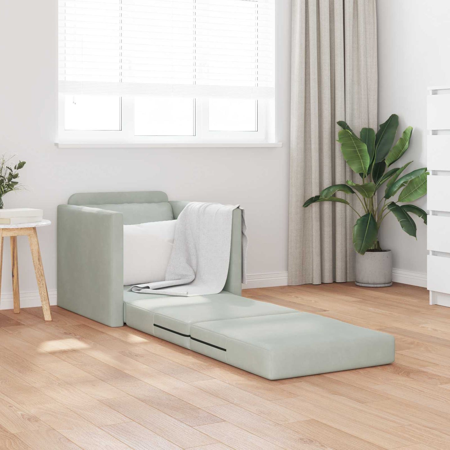 Folding Sofa Bed Light Grey 74 x 77 x 81 cm Velvet