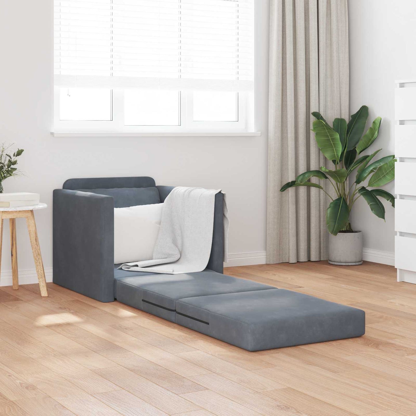 Folding Sofa Bed Dark Grey 74 x 77 x 81 cm Velvet