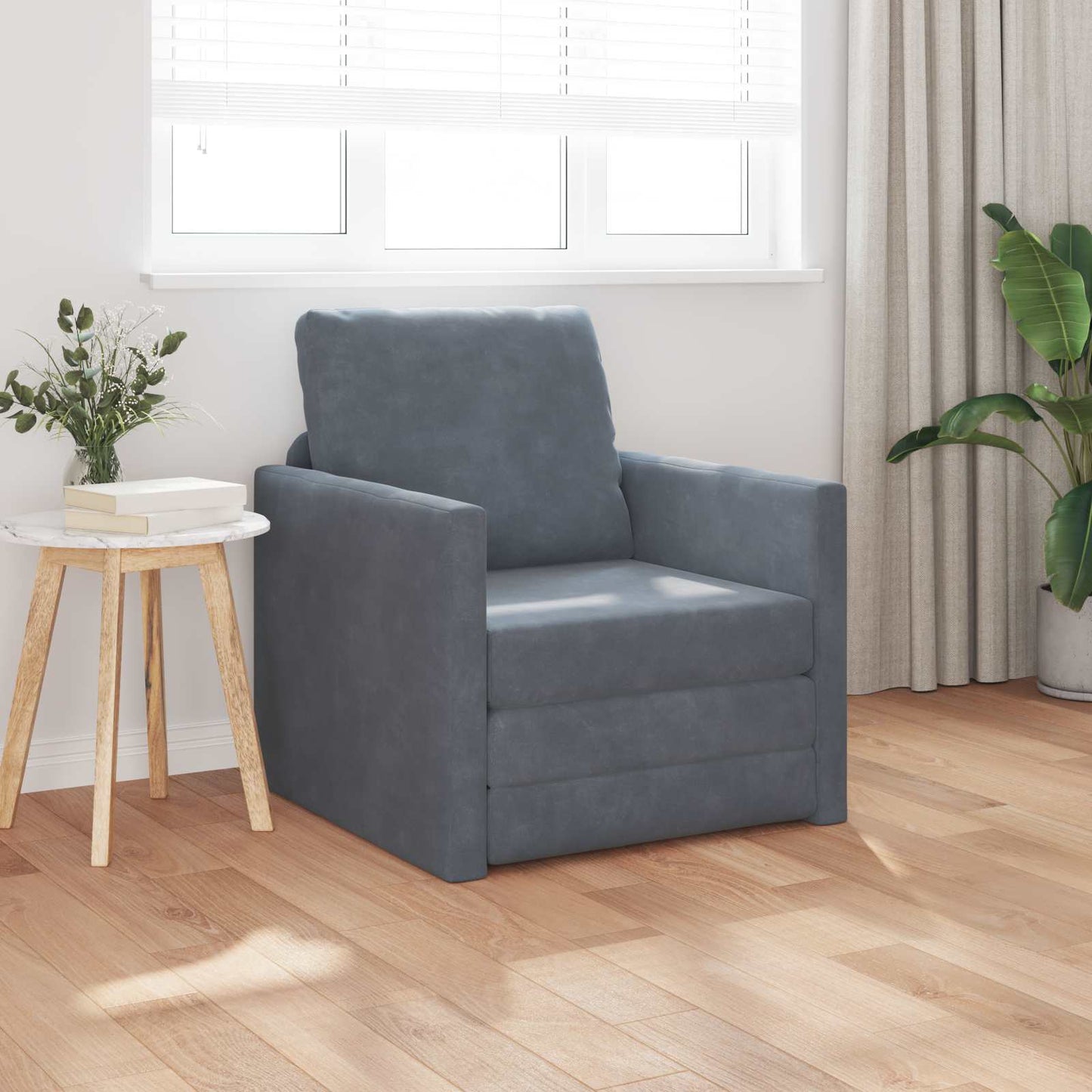Folding Sofa Bed Dark Grey 74 x 77 x 81 cm Velvet