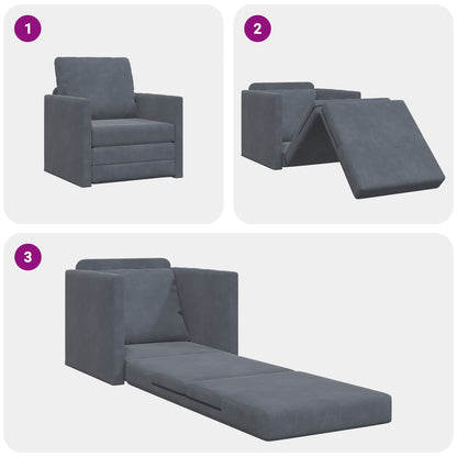 Folding Sofa Bed Dark Grey 74 x 77 x 81 cm Velvet