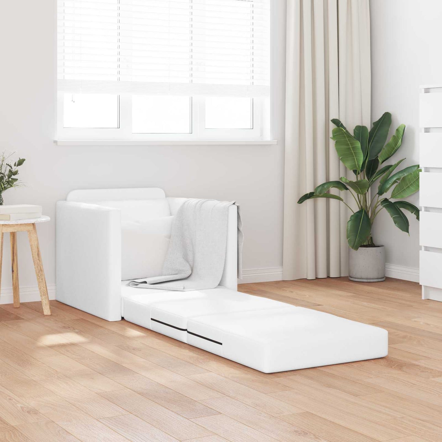 Folding Sofa Bed White 74 x 77 x 81 cm Faux Leather
