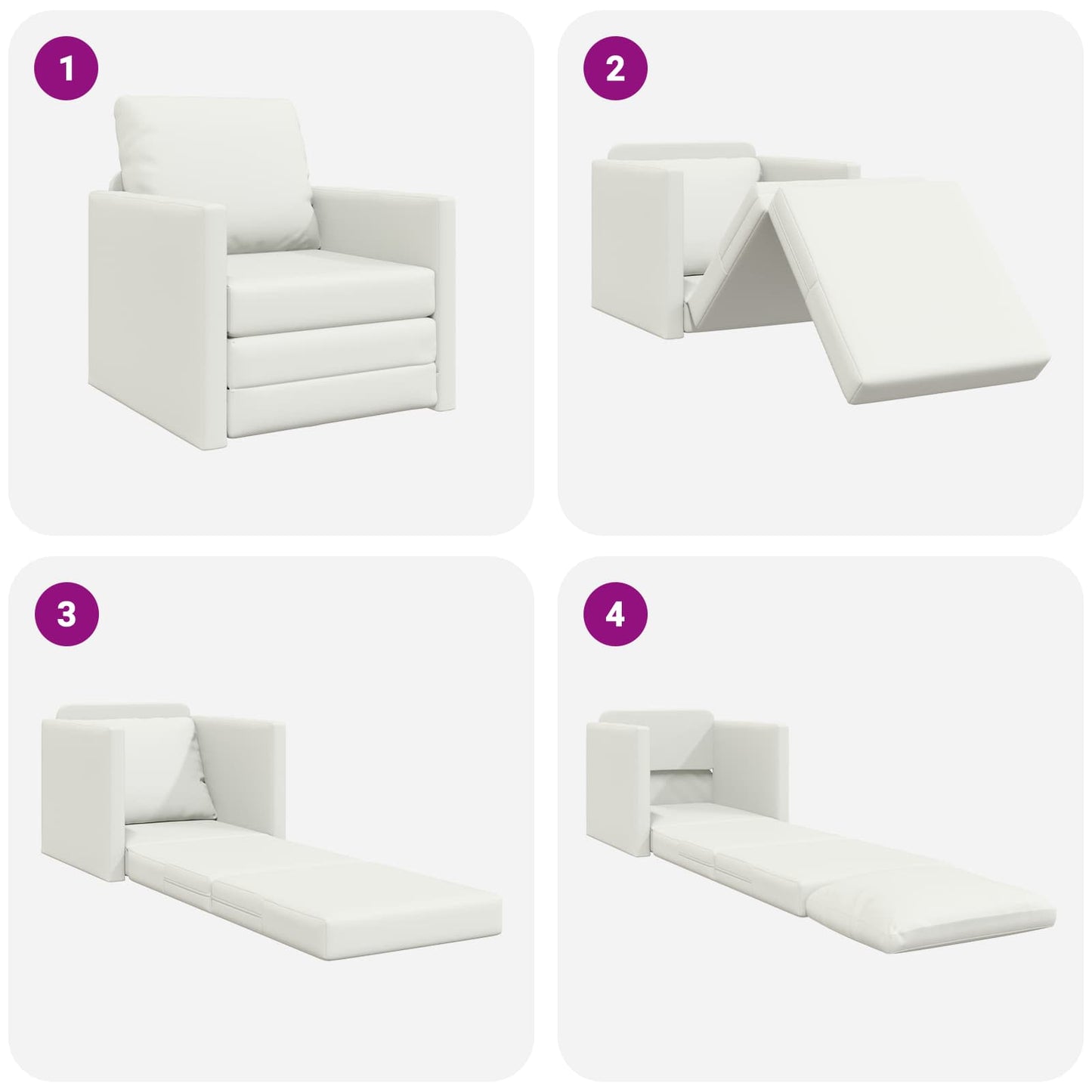 Folding Sofa Bed White 74 x 77 x 81 cm Faux Leather