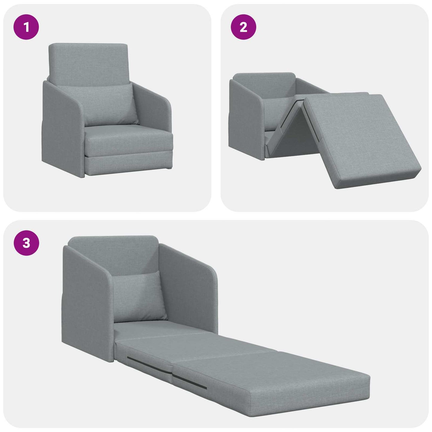 Folding Sofa Bed Light Grey 65 x 80 x 83 cm Fabric