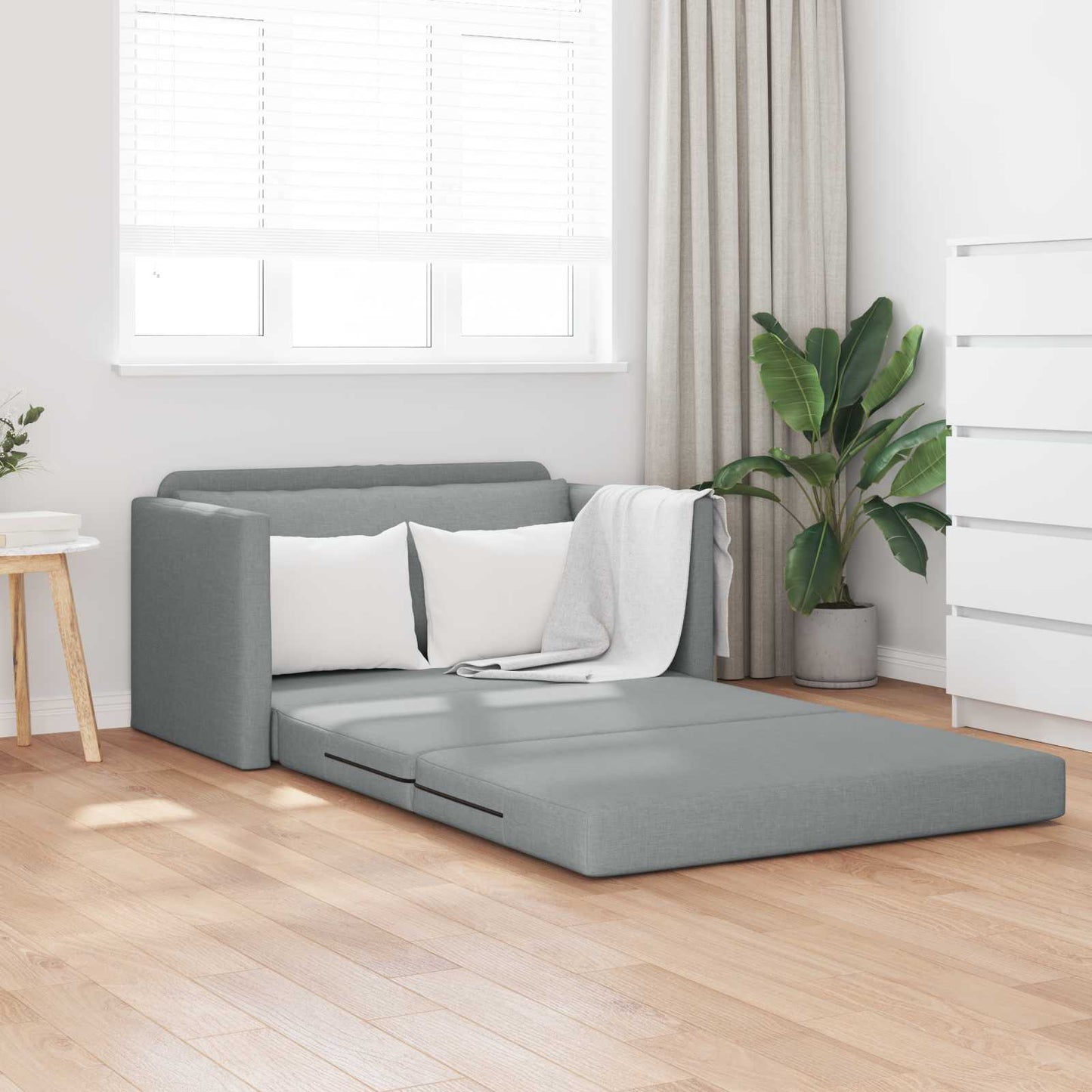 2-Seater Folding Sofa Bed Light Grey 124 x 71 x 78 cm Fabric