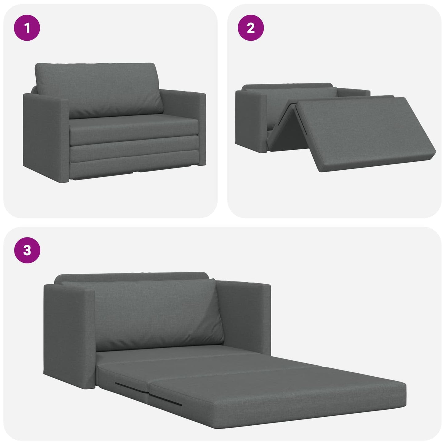 2-Seater Folding Sofa Bed Dark Grey 124 x 71 x 78 cm Fabric