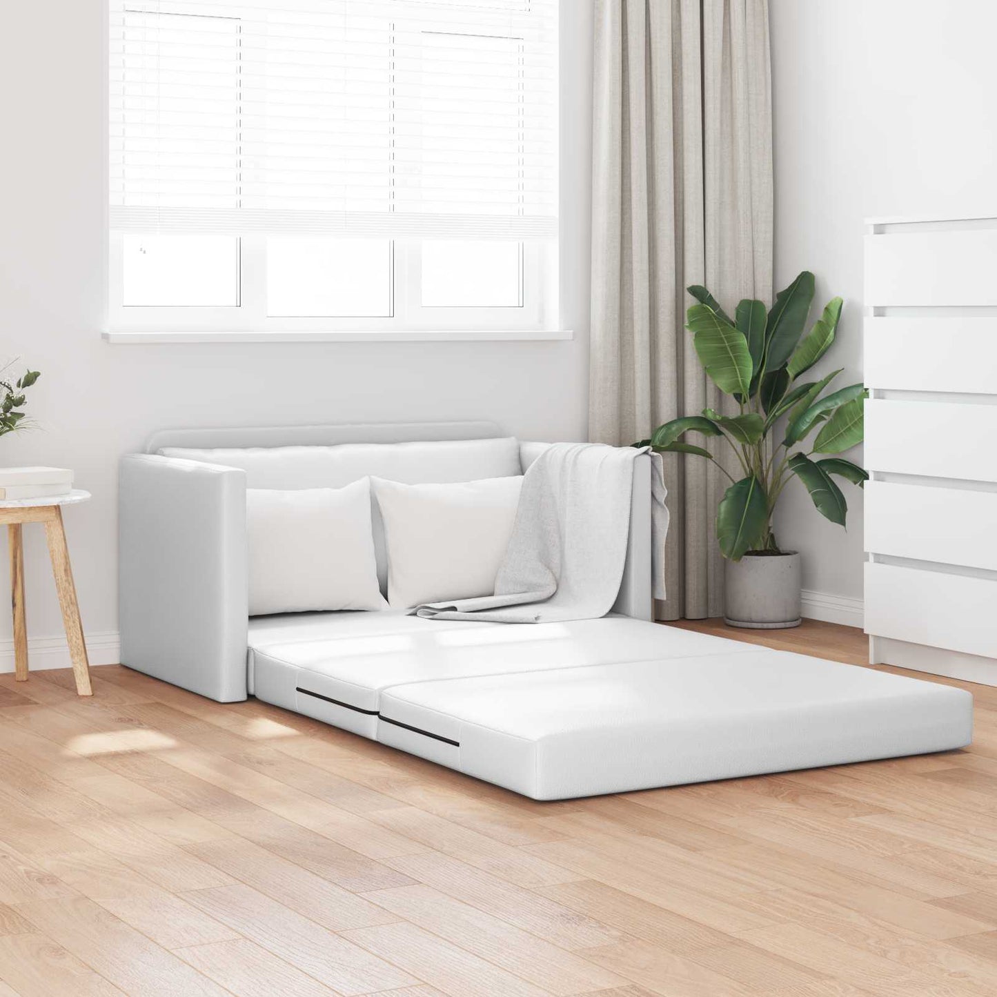 Folding Sofa Bed White 124 x 71 x 78 cm Faux Leather