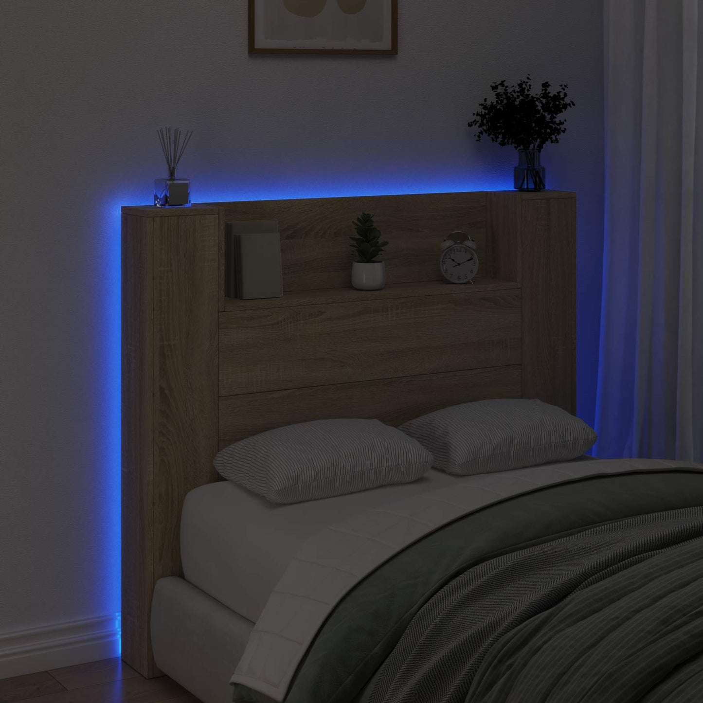 Headboard Cabinet with LED Sonoma 120 x 16.5 x 103.5 cm
