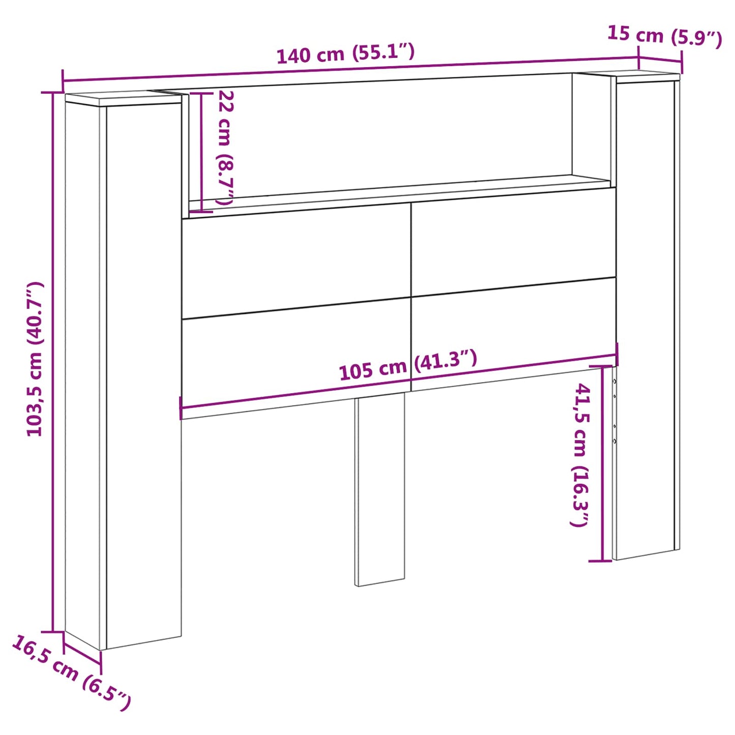 Headboard Cabinet with LED White 140 x 16.5 x 103.5 cm