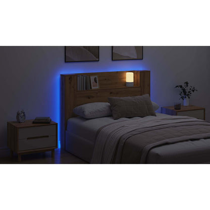 Headboard Cabinet with LED Artisan Oak 140 x 16.5 x 103.5 cm