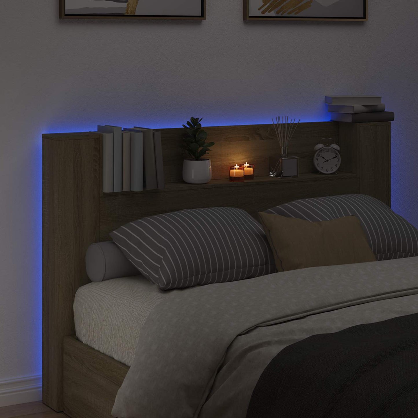 Headboard Cabinet with LED Sonoma 160 x 16.5 x 103.5 cm