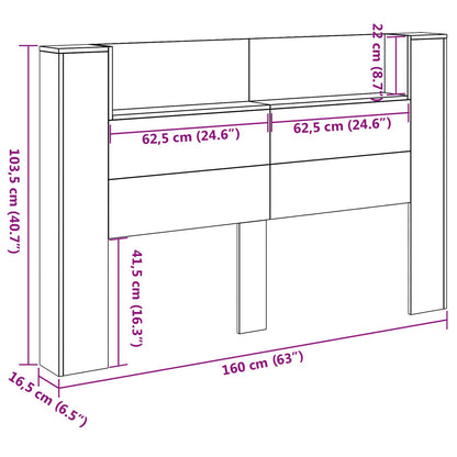 Headboard Cabinet with LED Sonoma 160 x 16.5 x 103.5 cm