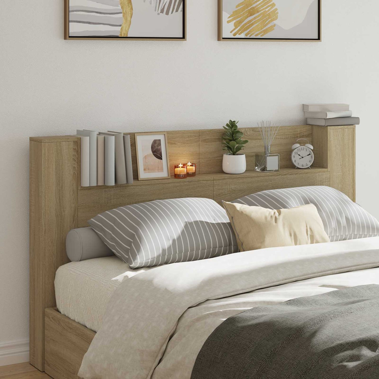 Headboard Cabinet with LED Sonoma 180 x 16.5 x 103.5 cm