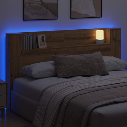 Headboard Cabinet with LED Artisian Oak 180 x 16.5 x 103.5 cm