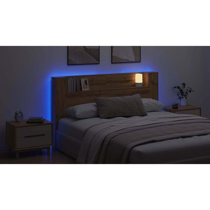 Headboard Cabinet with LED Artisian Oak 180 x 16.5 x 103.5 cm