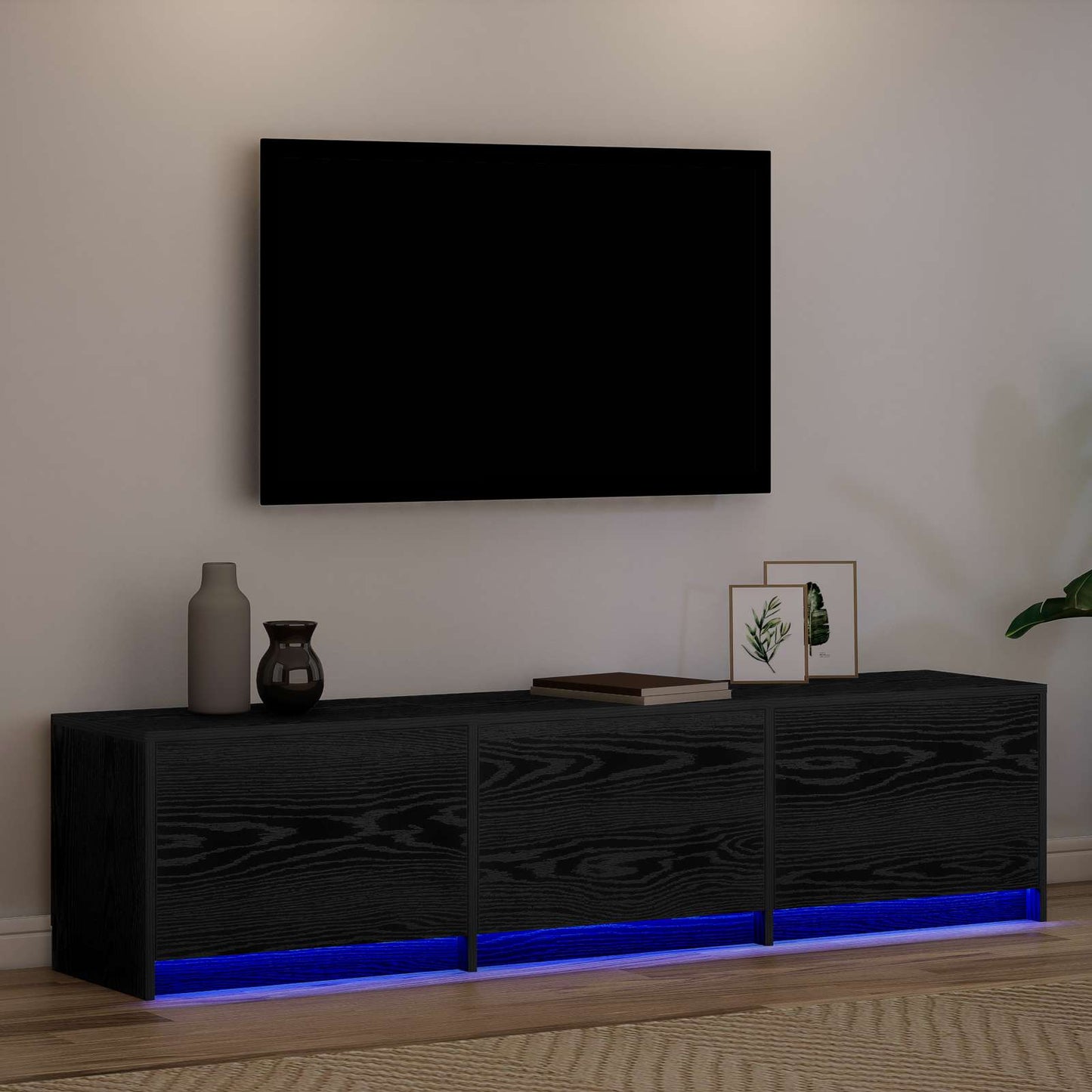 TV Cabinet with LED Black Oak 165 x 34 x 40 cm Engineered Wood