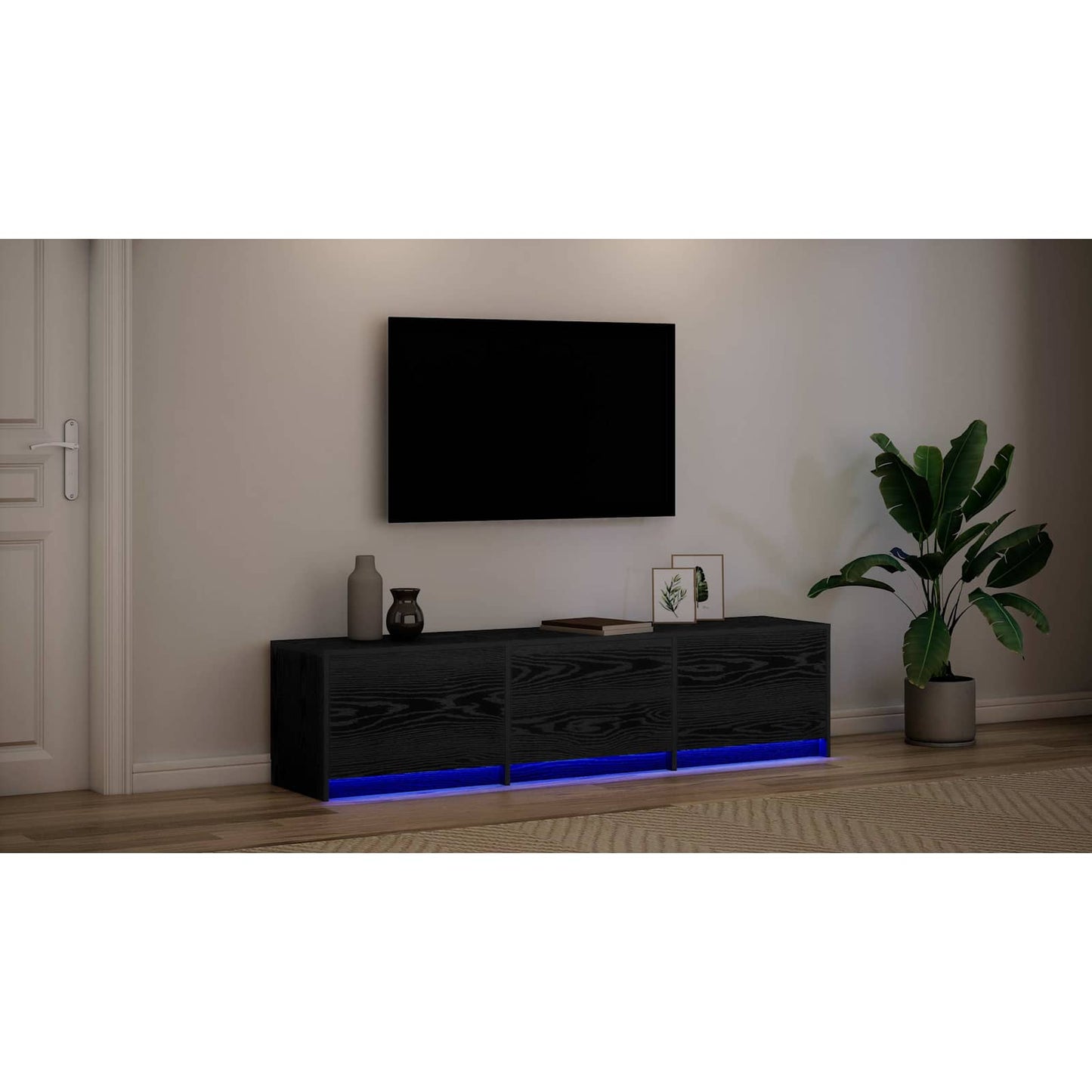 TV Cabinet with LED Black Oak 165 x 34 x 40 cm Engineered Wood