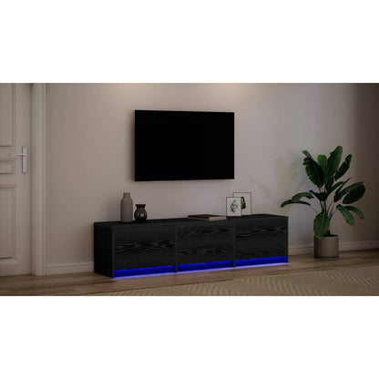 TV Cabinet with LED Black Oak 165 x 34 x 40 cm Engineered Wood