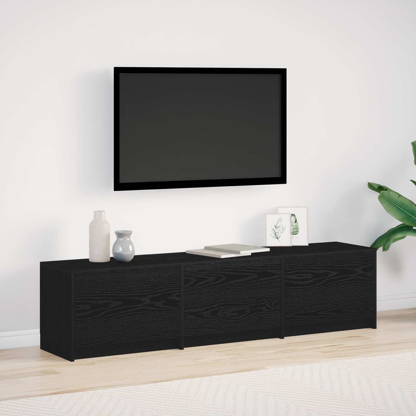 TV Cabinet with LED Black Oak 165 x 34 x 40 cm Engineered Wood