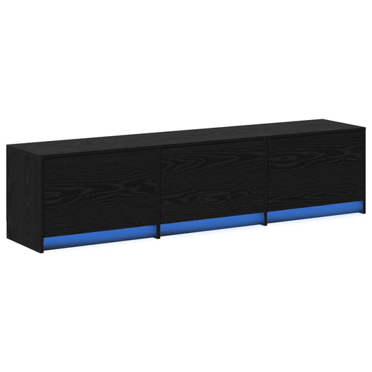 TV Cabinet with LED Black Oak 165 x 34 x 40 cm Engineered Wood