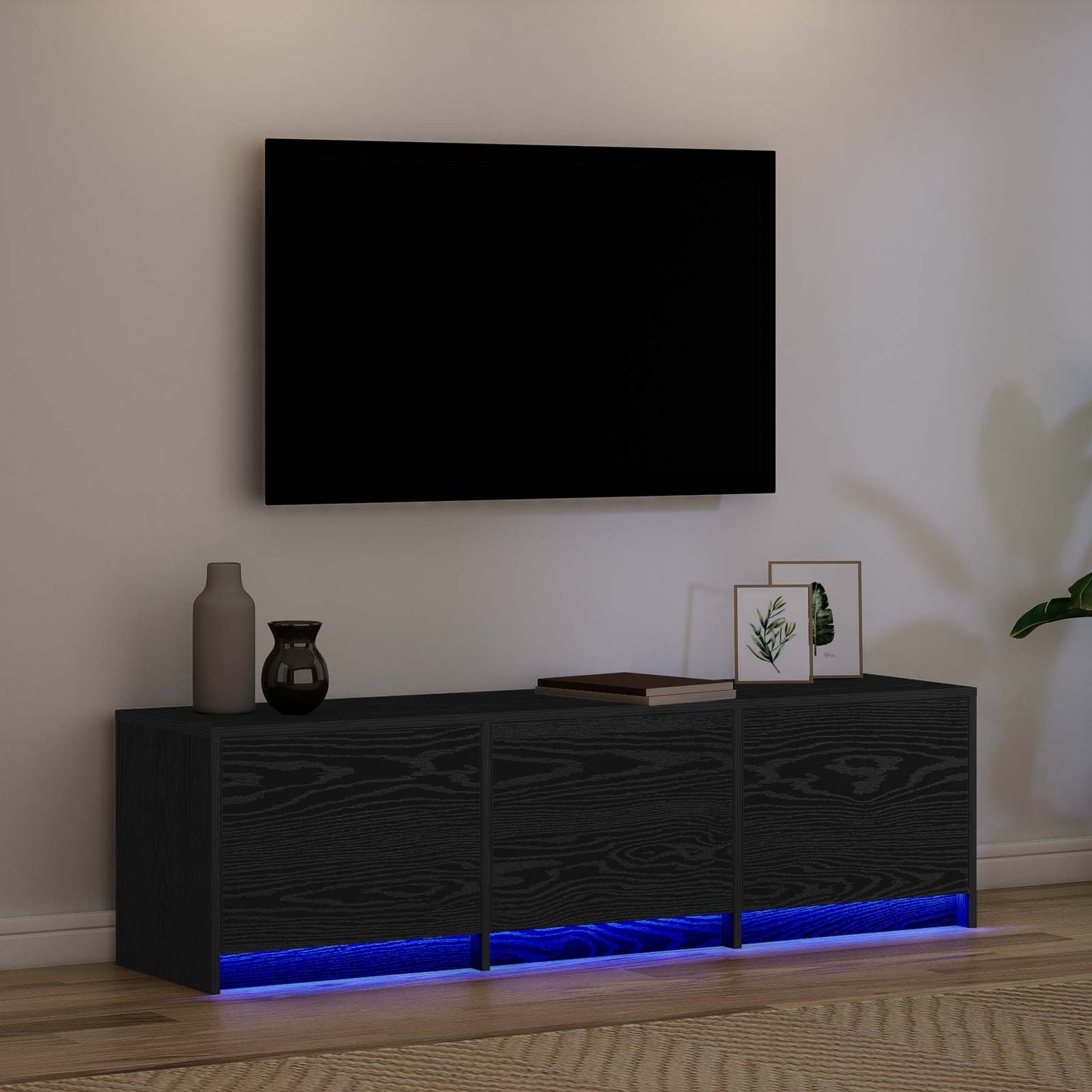 TV Cabinet with LED Black Oak 140 x 34 x 40 cm Engineered Wood
