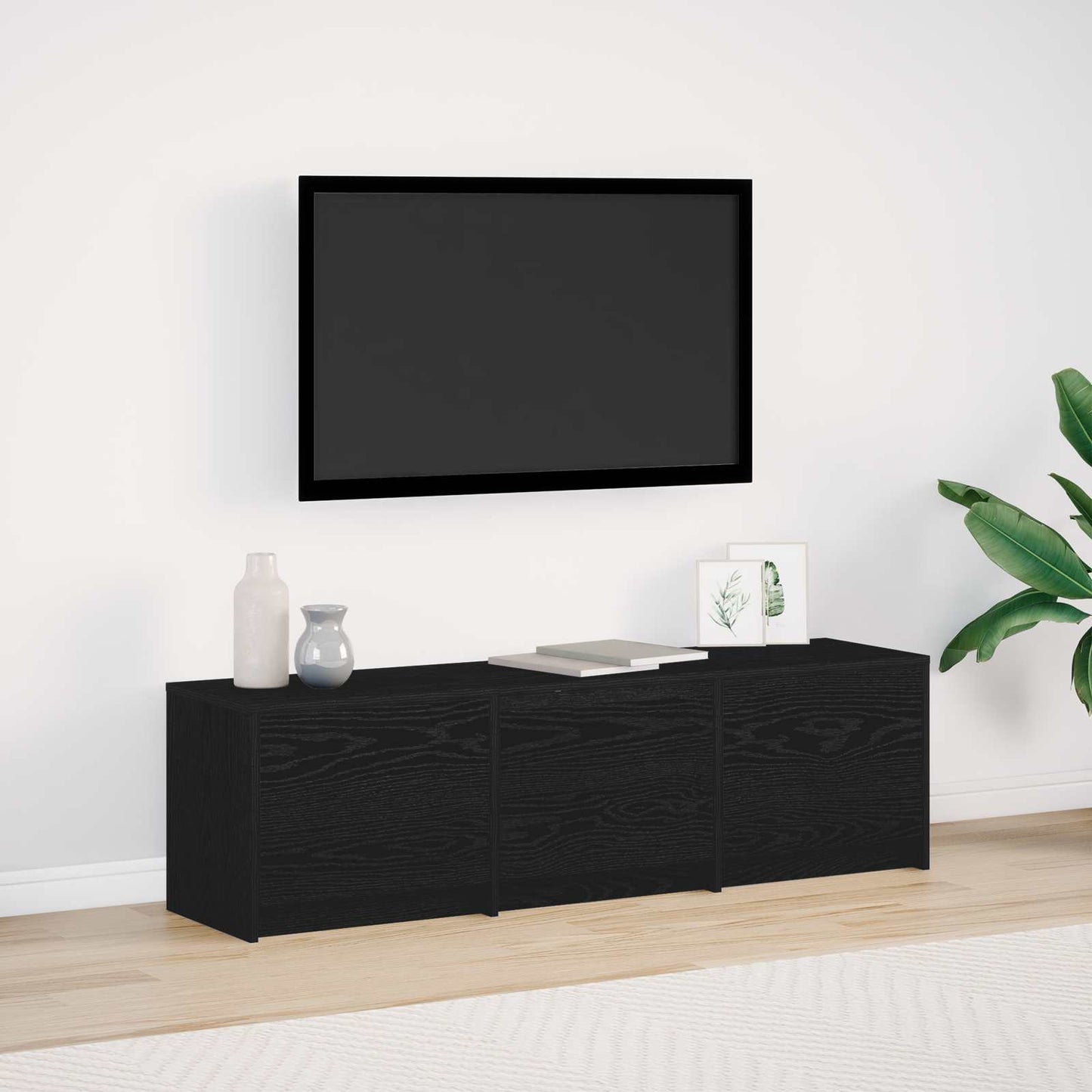 TV Cabinet with LED Black Oak 140 x 34 x 40 cm Engineered Wood