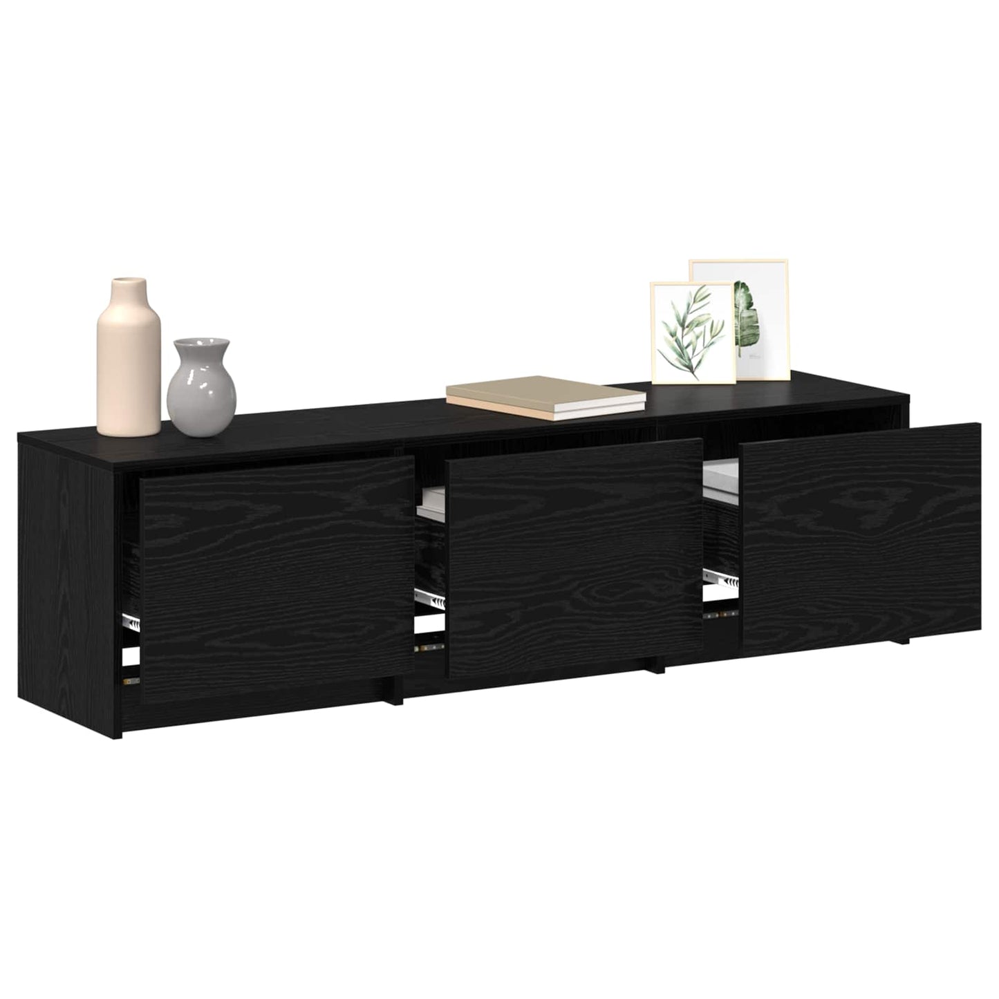 TV Cabinet with LED Black Oak 140 x 34 x 40 cm Engineered Wood