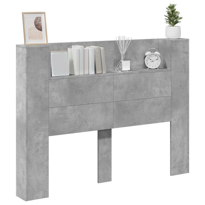 Headboard Cabinet with LED Concrete 140 x 16.5 x 103.5 cm