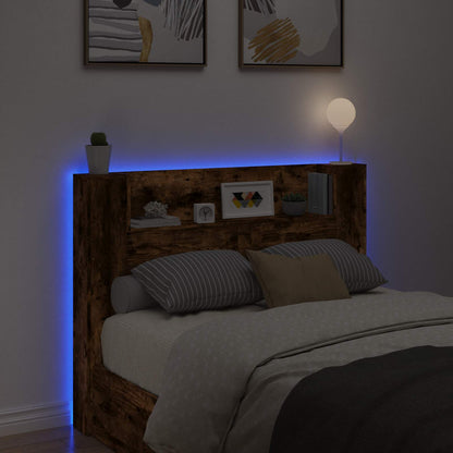 Headboard Cabinet with LED Smoked Oak 140 x 16.5 x 103.5 cm