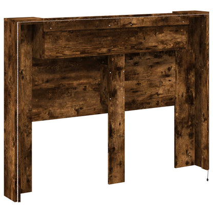 Headboard Cabinet with LED Smoked Oak 140 x 16.5 x 103.5 cm