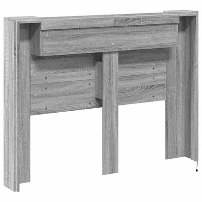 Headboard Cabinet with LED Grey Sonoma 140 x 16.5 x 103.5 cm