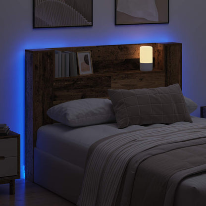 Headboard Cabinet with LED Old Wood 140 x 16.5 x 103.5 cm