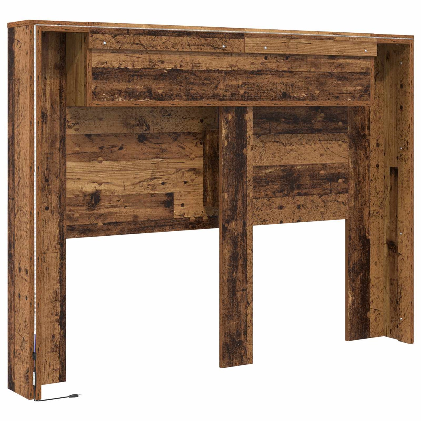 Headboard Cabinet with LED Old Wood 140 x 16.5 x 103.5 cm