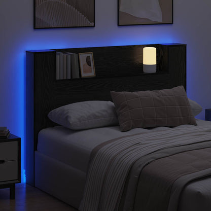 Headboard Cabinet with LED Black Oak Engineered Wood