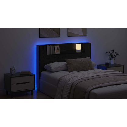 Headboard Cabinet with LED Black Oak 140 x 16.5 x 103.5 cm
