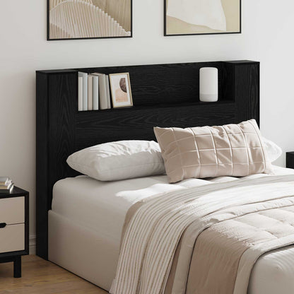 Headboard Cabinet with LED Black Oak Engineered Wood