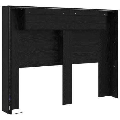 Headboard Cabinet with LED Black Oak Engineered Wood