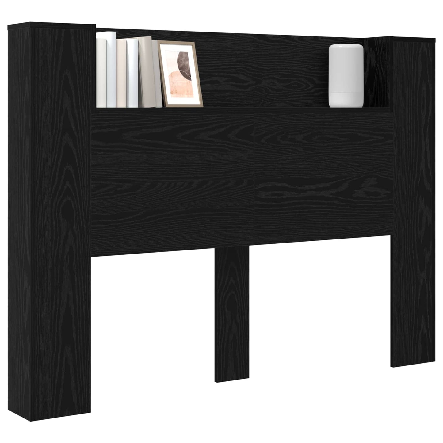 Headboard Cabinet with LED Black Oak Engineered Wood