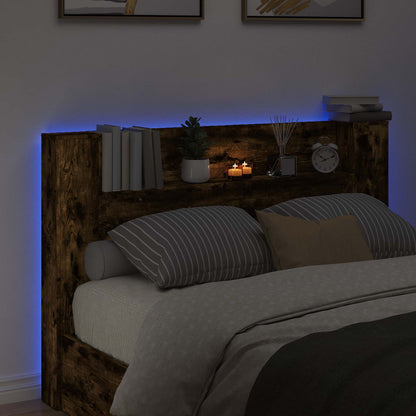 Headboard Cabinet with LED Smoked Oak 160 x 16.5 x 103.5 cm