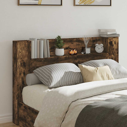 Headboard Cabinet with LED Smoked Oak 160 x 16.5 x 103.5 cm