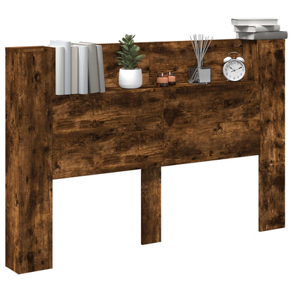 Headboard Cabinet with LED Smoked Oak 160 x 16.5 x 103.5 cm