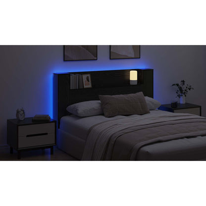 Headboard Cabinet with LED Black Oak 160 x 16.5 x 103.5 cm