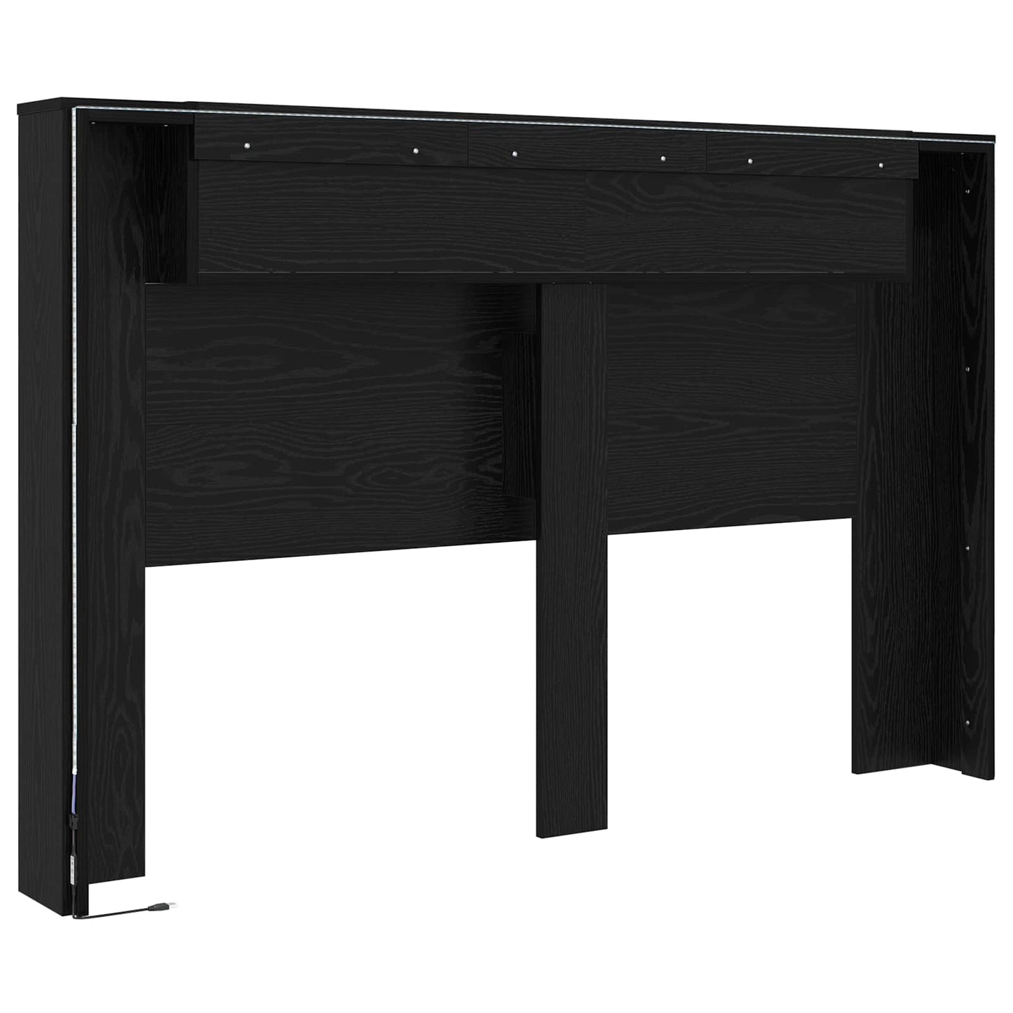 Headboard Cabinet with LED Black Oak Engineered Wood