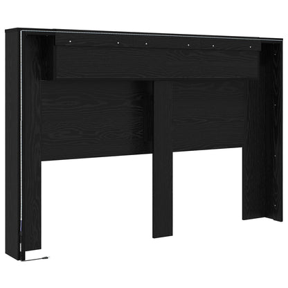 Headboard Cabinet with LED Black Oak Engineered Wood