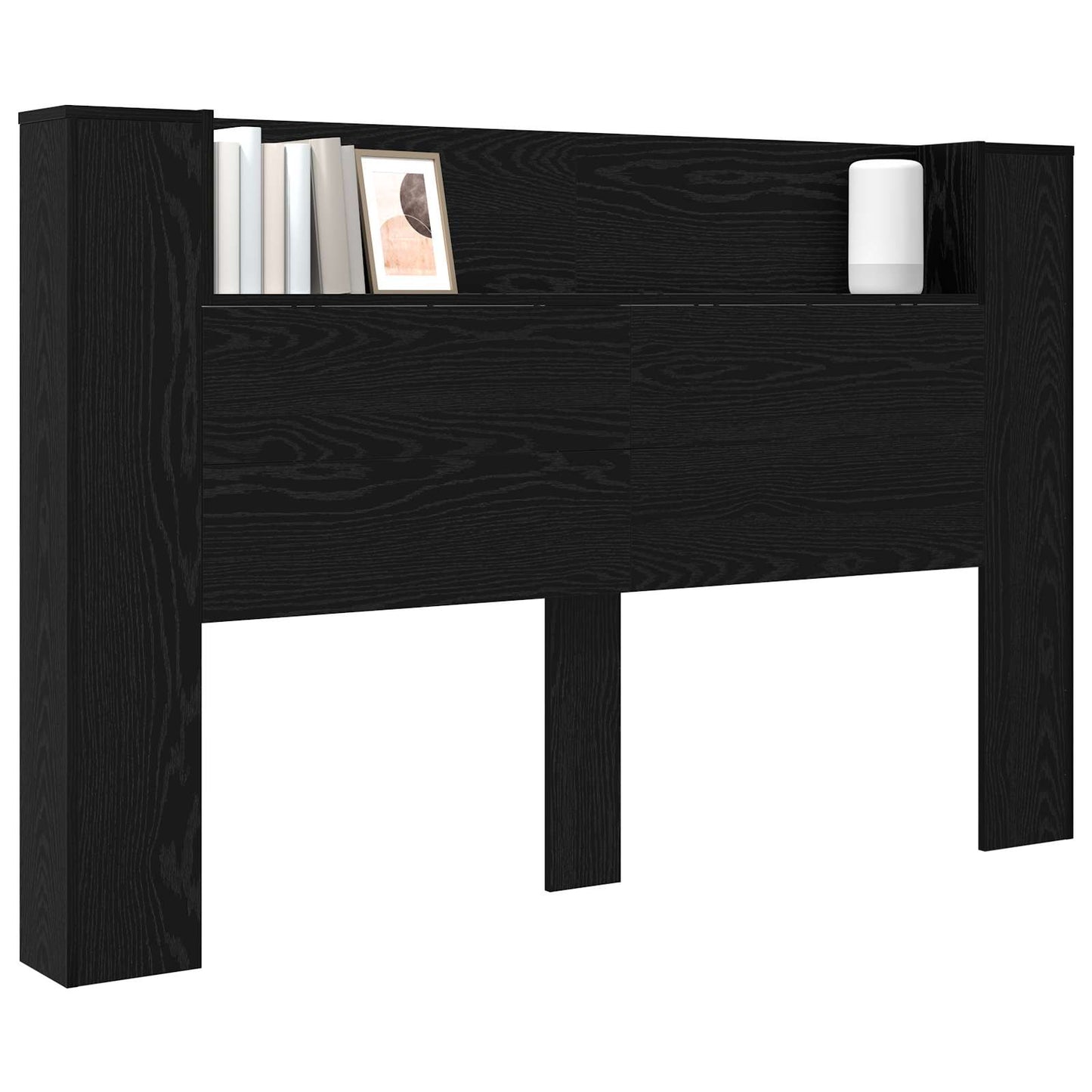 Headboard Cabinet with LED Black Oak Engineered Wood