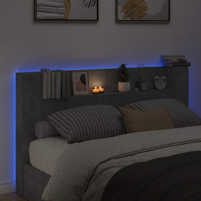 Headboard Cabinet with LED Concrete 180 x 16.5 x 103.5 cm