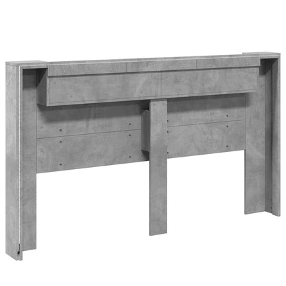 Headboard Cabinet with LED Concrete 180 x 16.5 x 103.5 cm