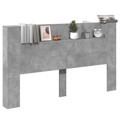 Headboard Cabinet with LED Concrete 180 x 16.5 x 103.5 cm